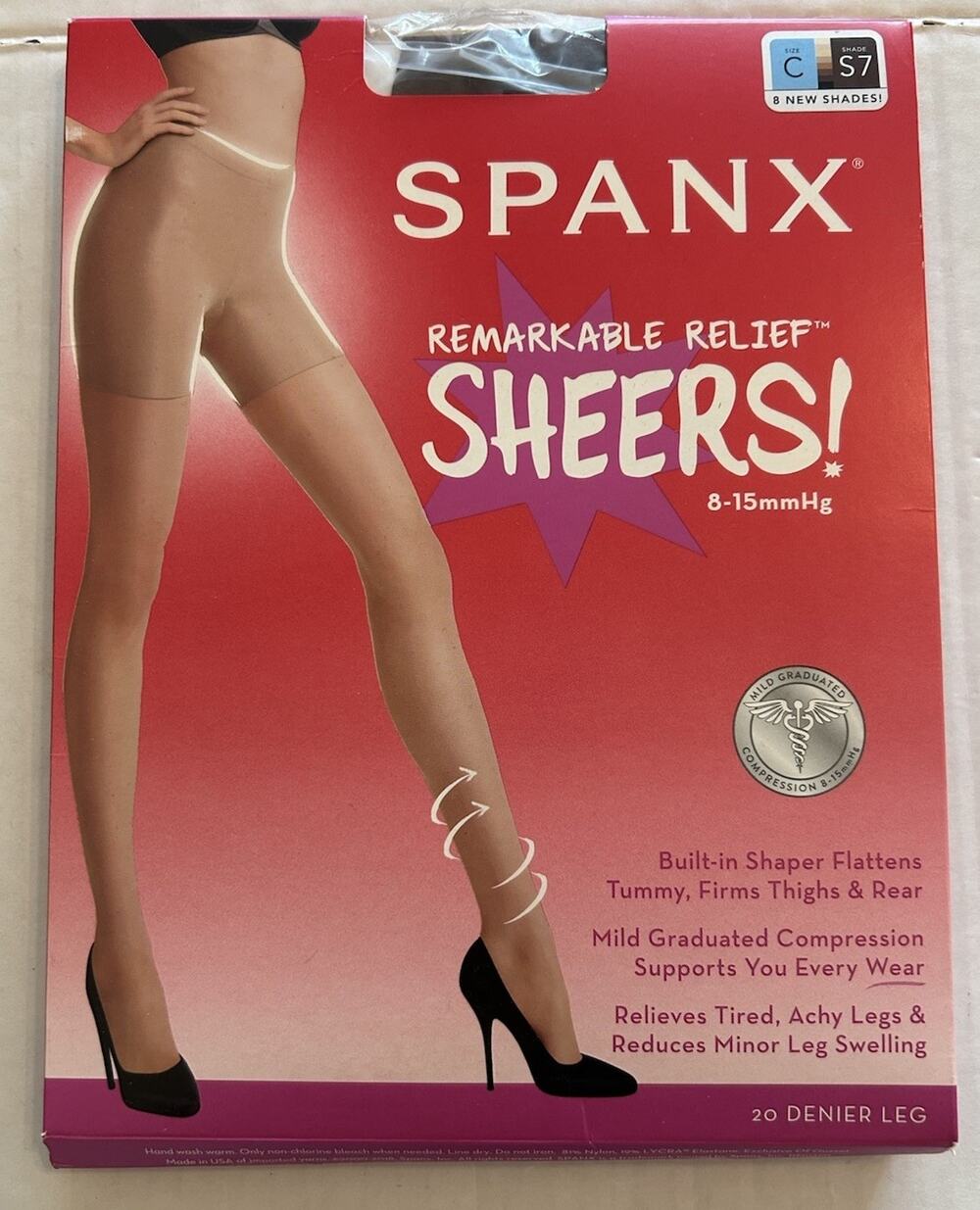 NEW Spanx Remarkable Relief Compression Sheers 20 Denier Black/brown S7 Sz C